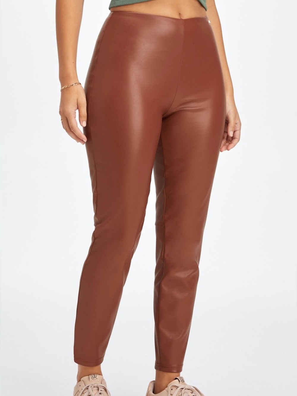 Fabletics Women’s Vegan Leather Mahogany High-Waisted Leggings Brown Athleisure